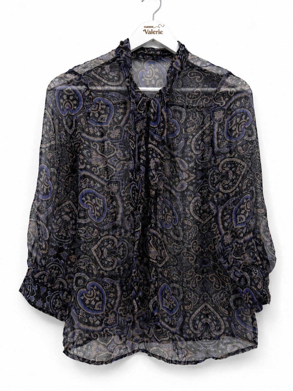 Joie Multicolor Paisley Silk Sheer Blouse Top Tie Neck Sheer Size Small